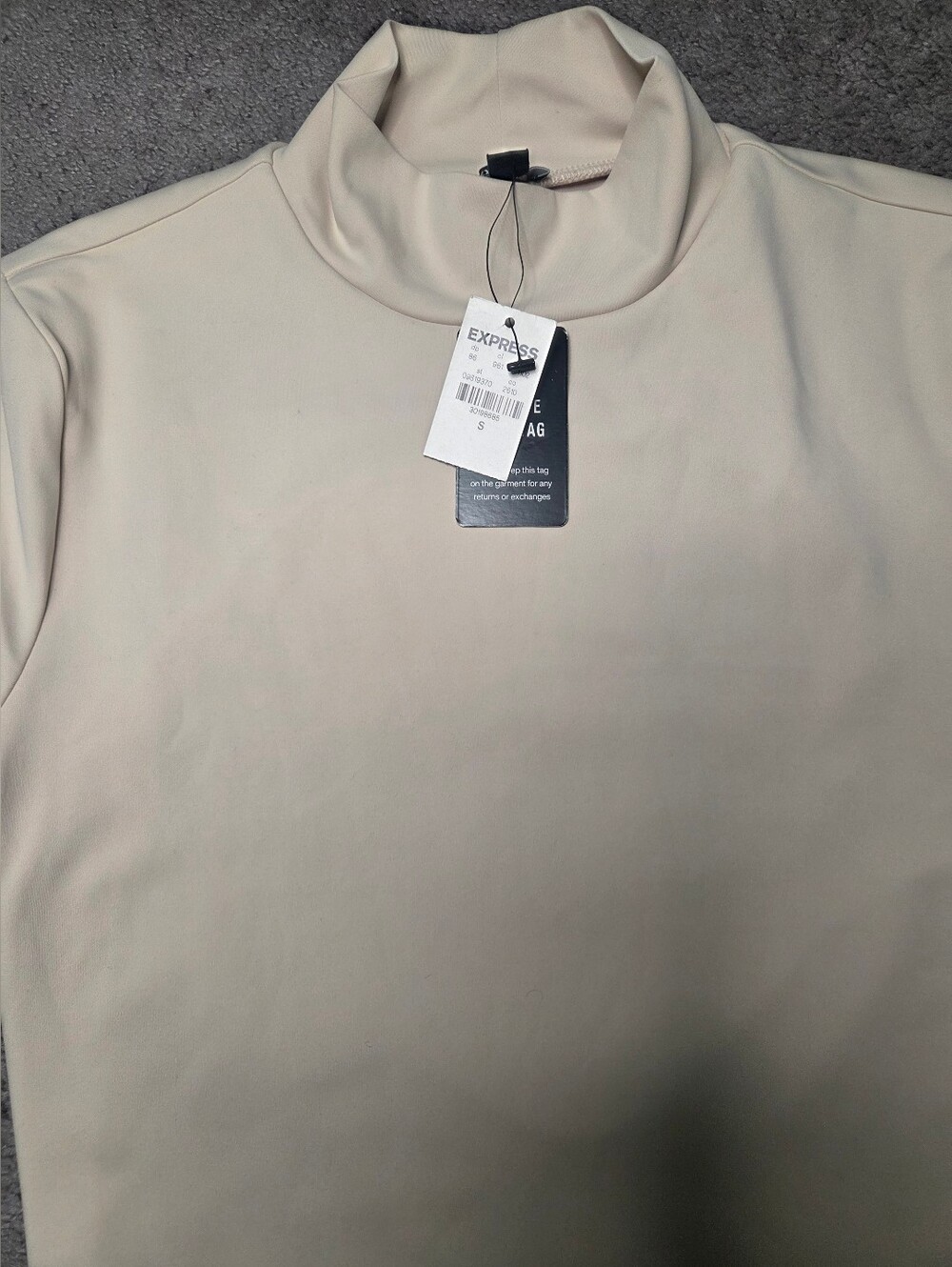 Express Long Sleeve Mock Neck Bodysuit in Light Beige - Picture 2 of 6